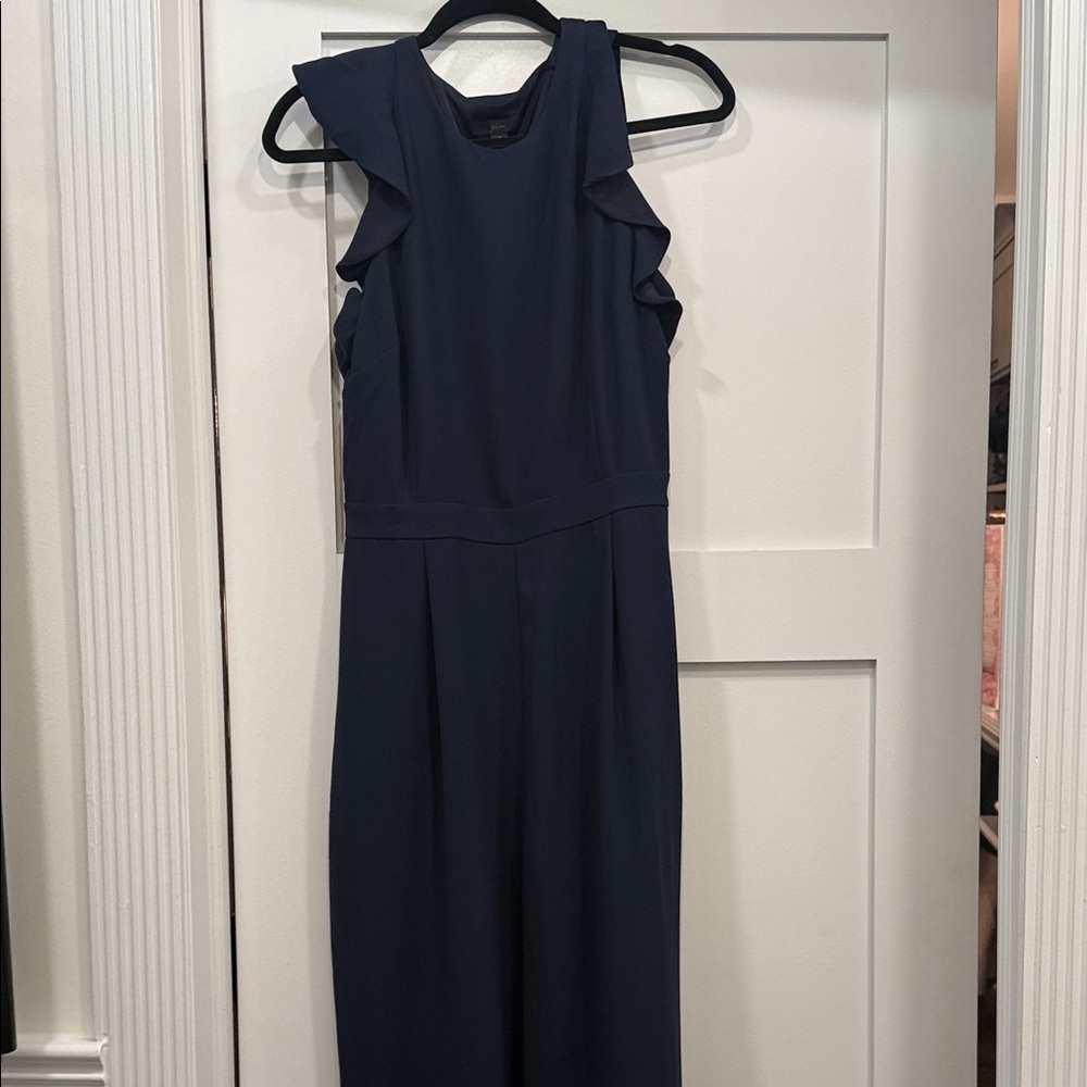 J. Crew Navy Ruffle-Sleeve Wide-Leg Jumpsuit
